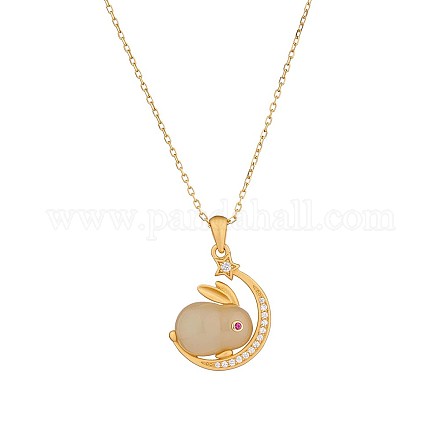 Clear Cubic Zirconia Bunny with Crescent Moon Pendant Necklace JN1074A-1