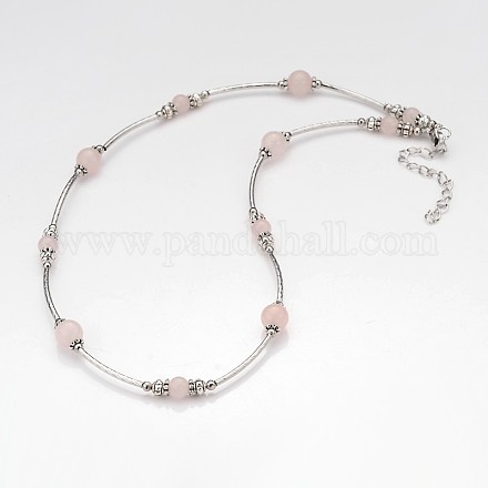 Perline tubo di ottone e di rosa naturale delle collane di perline di quarzo NJEW-JN01193-02-1