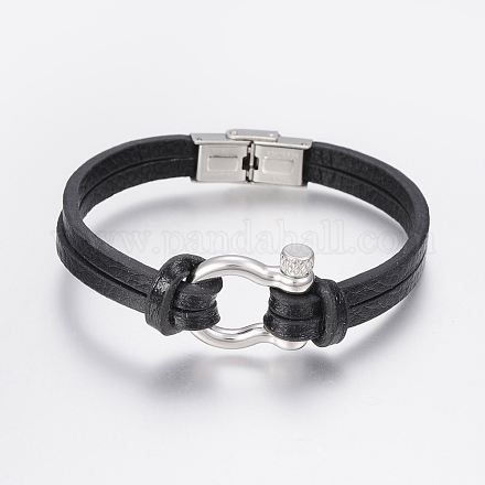 Bracelets multi-brins avec cordon en cuir pour hommes BJEW-P198-12-1