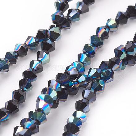 1 Strand Faceted Bicone Half Plated Electroplate Glass Beads Strands X-EGLA-J026-3mm-H19-1