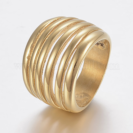 イオンプレーティング（ip）304ステンレス鋼ワイドバンドフィンガー指輪  中空  ゴールドカラー  サイズ6  16mm RJEW-H125-46G-16mm-1