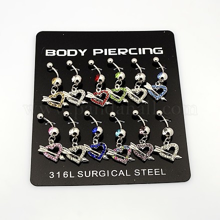 Heart with Arrow 316L Stainless Steel Belly Rings AJEW-P003-18-1