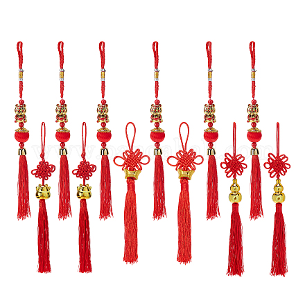 SUPERFINDINGS 12Pcs 4 Styles Chinese Year of Tiger Lucky Charms Chinese Feng Shui Lucky Charms Chinese Knot Lucky Hanging Pendants Oriental Good Luck Charms for Luck Wealth Health Success HJEW-FH0001-12-1