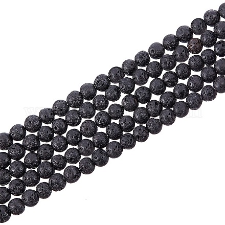 Brins de perles rondes en pierre de lave naturelle X-G-R285-4mm-06-1