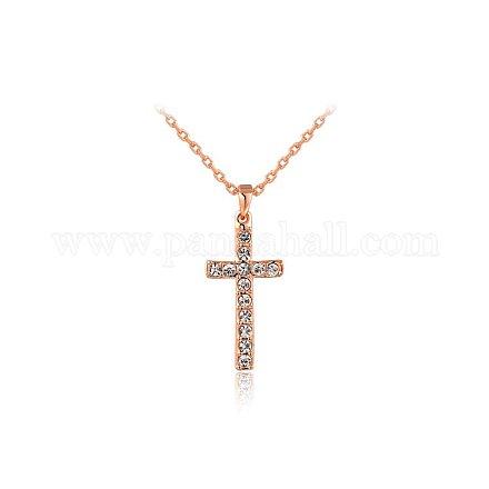 Colliers avec pendentif croix en alliage plaqué or rose véritable NJEW-AA00061-28RG-1