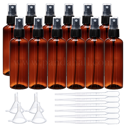 Benecreat 12 confezione da 100 ml flacone spray in plastica per nebulizzazione fine in plastica color ambra con tappi neri DIY-BC0001-06B-1