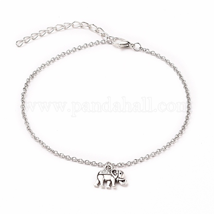 Alloy Elephant Charm Anklets AJEW-AN00334-01-1