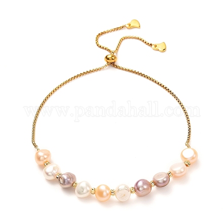 Braccialetto di scorrimento regolabile perline di perle naturali per il regalo delle donne della ragazza X-BJEW-JB06820-02-1