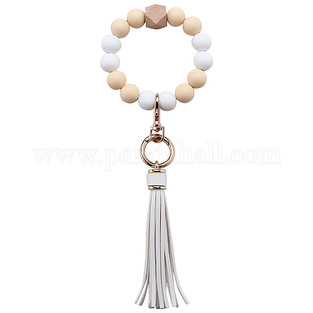 Bracelet porte-clés en perles rondes en silicone AJEW-WH0258-895A-1