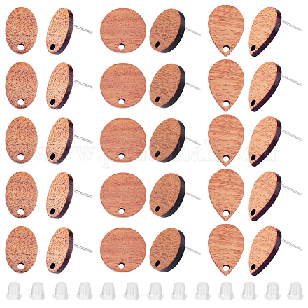 Superfindings 30 pièce de boucles d'oreilles à tige en bois de cocotier EJEW-FH0001-09-1