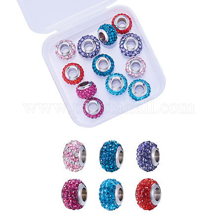 Rondelle 304 Stainless Steel Polymer Clay Rhinestone European Beads CPDL-NB0001-03-1