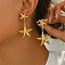 Elegant 201 Stainless Steel Stud Earrings, Golden, Starfish, 55x30mm