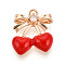 Brass Micro Pave Cubic Zirconia and Enamel Pendants, Cherry, Light Gold, Red, 17.9x15.3x4mm, Hole: 1.8mm