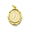 Brass Pendants, with Enamel, Oval with Letter, Real 18K Gold Plated, with Jump Ring, Letter Q, 20x15~15.5x2mm, Hole: 3.5mm