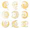 9Pcs Nickel Custom Self-adhesive Picture Stickers, Independence Day Metal Decals, Golden, Moon, 40x40mm