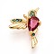 Brass Micro Pave Cubic Zirconia Charms, with Glass, Bird, Real 18K Gold Plated, 13x13.5x4mm, Hole: 1.2mm