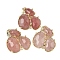 Natural Strawberry Quartz Links connectors, with Brass Findings, Faceted, Golden, 30.5~31x33x5mm, Hole: 1.8mm