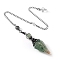 Natural Green Aventurine & Resin Hexagonal Pointed Dowsing Pendulums, Cone, Antique Silver, 250mm