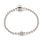 3MM Brass European Style Ball Chain Bracelets for Jewelry Making, with Micro Pave Clear Cubic Zirconia Bead and Clasps, Platinum, 7-7/8 inch(19.9cm)