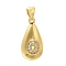 Rack Plating Brass Micro Pave Cubic Zirconia Pendants, Long-Lasting Plated, Lead Free & Cadmium Free,Real 18K Gold Plated, Teardrop with Letter Charms, Letter O, 21x11mm, Hole: 5x3mm