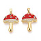 Brass Micro Pave Cubic Zirconia Pendants, with Enamel, Mushroom, Real 18K Gold Plated, 25x18x4mm, Hole: 5x2mm