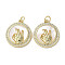 Gesture Theme Brass Micro Pave Cubic Zirconia Pendants, with Shell, Flat Round, Real 18K Gold Plated, 21.5x19x4mm, Hole: 3mm