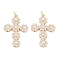 Brass & ABS Plastic Pearl Pendants, Cross Charms, Cadmium Free & Lead Free, Lasting Plated, Rack Plating, White, Real 18K Gold Plated, 30.5x21.5x3.5mm, Hole: 3.5mm