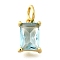 925 Sterling Silver Pave Clear Cubic Zirconia Charms, Rectangle, with Jump Ring, Golden, Pale Turquoise, 9.5x6.5x4mm