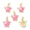 Real 18K Gold Plated Brass Micro Pave Clear Cubic Zirconia Pendants, with Shell filled in Enamel, Long-Lasting Plated, Turtle, Deep Pink, 26x21x5.5mm, Hole: 4x3.5mm