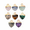 Natural & Synthetic Mixed Stone Charms, with Light Gold Plated Iron Findings, Heart, 13.5x10.5x5~5.5mm, Hole: 1.6~1.8mm