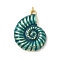 Rack Plating Brass Enamel Pendants, with Jump Ring, Long-Lasting Plated, Cadmium Free & Lead Free, Conch Charm, Real 18K Gold Plated, Sea Green, 34x25x5mm, Hole: 3mm