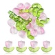 30 pz 2 perle di vetro trasparente stile, tulipano e foglia, colore misto, 8.5~14x6.5~9x4~5mm, Foro: 1 mm, 15pcs / style