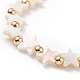Bracciale elasticizzato da donna con conchiglia naturale e perline a stella con ottone BJEW-JB08324-4