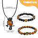 FIBLOOM Alloy Owl Pendant Necklace & Beaded Stretch Bracelets SJEW-FI0001-06-2