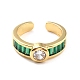 Green Cubic Zirconia Flat Round Open Cuff Ring for Women RJEW-C018-10G-1