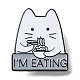 Gatto cartone animato con la parola sto mangiando spilla smaltata JEWB-E025-03EB-01-1