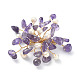 Brosche mit natürlichen Amethystsplittern und Perlenblumen JEWB-BR00098-01-1