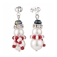 Aretes colgantes con diseño de muñeco de nieve navideño trenzado de vidrio y perla de concha EJEW-TA00089-2