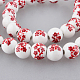 Flower Plum Blossom Printed Porcelain Ceramic Round Beads Strands PORC-O001-10mm-C05-1
