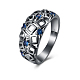 バレンタインデーが鳴る  中空真鍮のキュービックジルコニア指輪  ブルー  ガンメタ色  usサイズ6（16.5mm） RJEW-BB20292-C-6-1