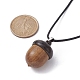 Collar con colgante de medallón de madera de ébano con forma de bellota y cordones encerados NJEW-JN04485-3
