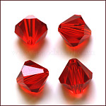 Imitation österreichischen Kristallperlen, Klasse aaa, facettiert, Doppelkegel, rot, 4x4 mm, Bohrung: 0.7~0.9 mm
