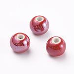 Abalorios de porcelana hechas a mano, pearlized, redondo, rojo, 10mm, agujero: 2~3 mm