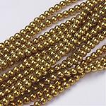 Non magnetici perle ematite sintetico fili, tondo, oro placcato, 4mm, Foro: 1 mm, circa 100pcs/filo, 15.7 pollice