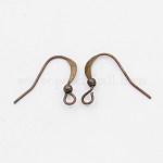 Brass French Earring Hooks, Flat Earring Hooks Ear Wire Hook, Nickel Free, with Beads, Red Copper, 15mm, Hole: 2mm, Pin: 0.7mm