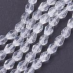 Chapelets de perles en verre, facette, larme, clair, 6x4mm, Trou: 1mm, Environ 65~68 pcs/chapelet, 14.96~15.35 pouce