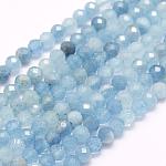 Chapelets de perles en aigue-marine naturelle, facette, ronde, 3mm, Trou: 0.5mm, Environ 132 pcs/chapelet, 15.7 pouce (40 cm)