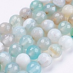 Chapelets de perles en agate à rayures naturelles/agates à bandes, ronde, facette, teinte, azur, 8mm, Trou: 1mm, Environ 47~48 pcs/chapelet, 14.8~15.1 pouce (37.7~38.5 cm)