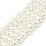 10 filo di perline rotonde di perle di vetro perlate dipinte da forno, bianco, 6~7mm, Foro: 1 mm, circa 145pcs/filo, 31.40 pollice (79.75 cm)