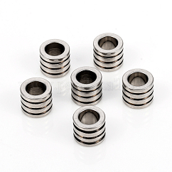 Perline europee in acciaio inossidabile 201 anti-ossidazione, perline con foro grande, colonna scanalata, colore acciaio inossidabile, 9.8x8mm, Foro: 6 mm